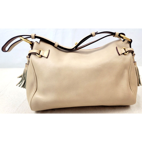 Dooney & Bourke Florentine Leather Tassel Shoulder Bag Natural Tan Hobo Purse - Picture 4 of 13